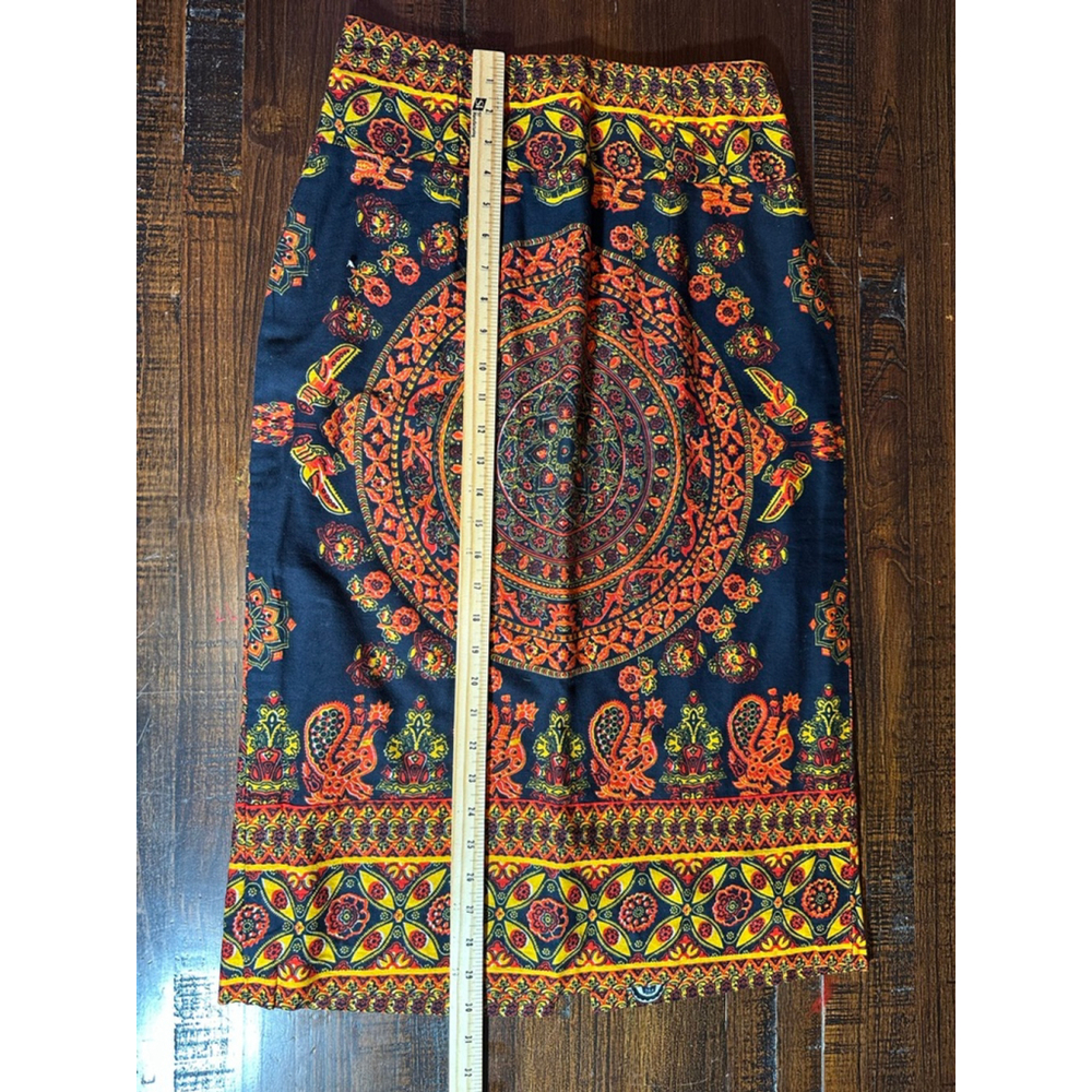 One of a Kind Women's Unbranded Cotton Navy Orange Patterned Midi Skirt L